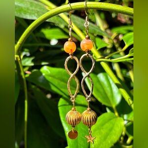 Handmade Vintage Gold Tone Celestial Dangle Earrings